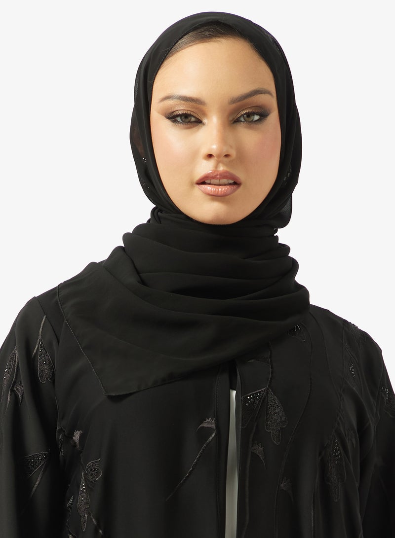 هيا كلوزيت عباية مفتوحة مزينة بالزهور بياقة على شكل - Image 3